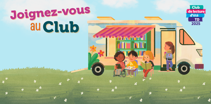 Camion de livres avec des enfants assis à l'extérieur