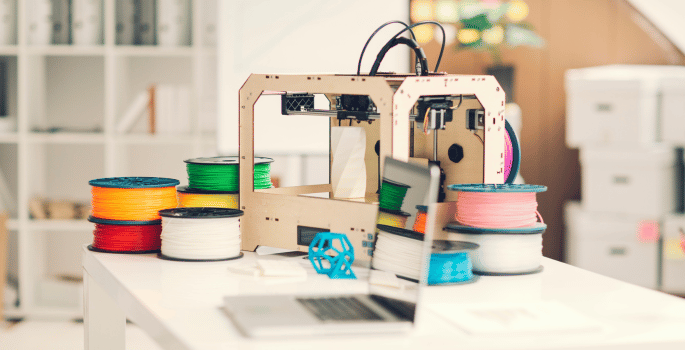 3d printer and materials on a table