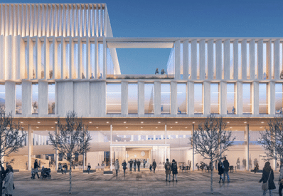 bâtiment de la bibliothèque avec des gens qui entrent