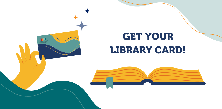 Hand holding a library card with a open book beside it